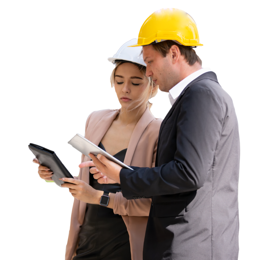 two-engineers-man-and-woman-in-safety-helmets-and-2022-01-30-21-54-36-utc two-engineers-man-and-woman-in-safety-helmets-and-2022-01-30-21-54-36-utc